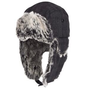 Dockers Trapper Hat One Size Gray Plaid Sherpa Faux Fur Trim Quilted Lined Warm
